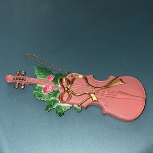 Pink Violin Ornament with Gold Accents